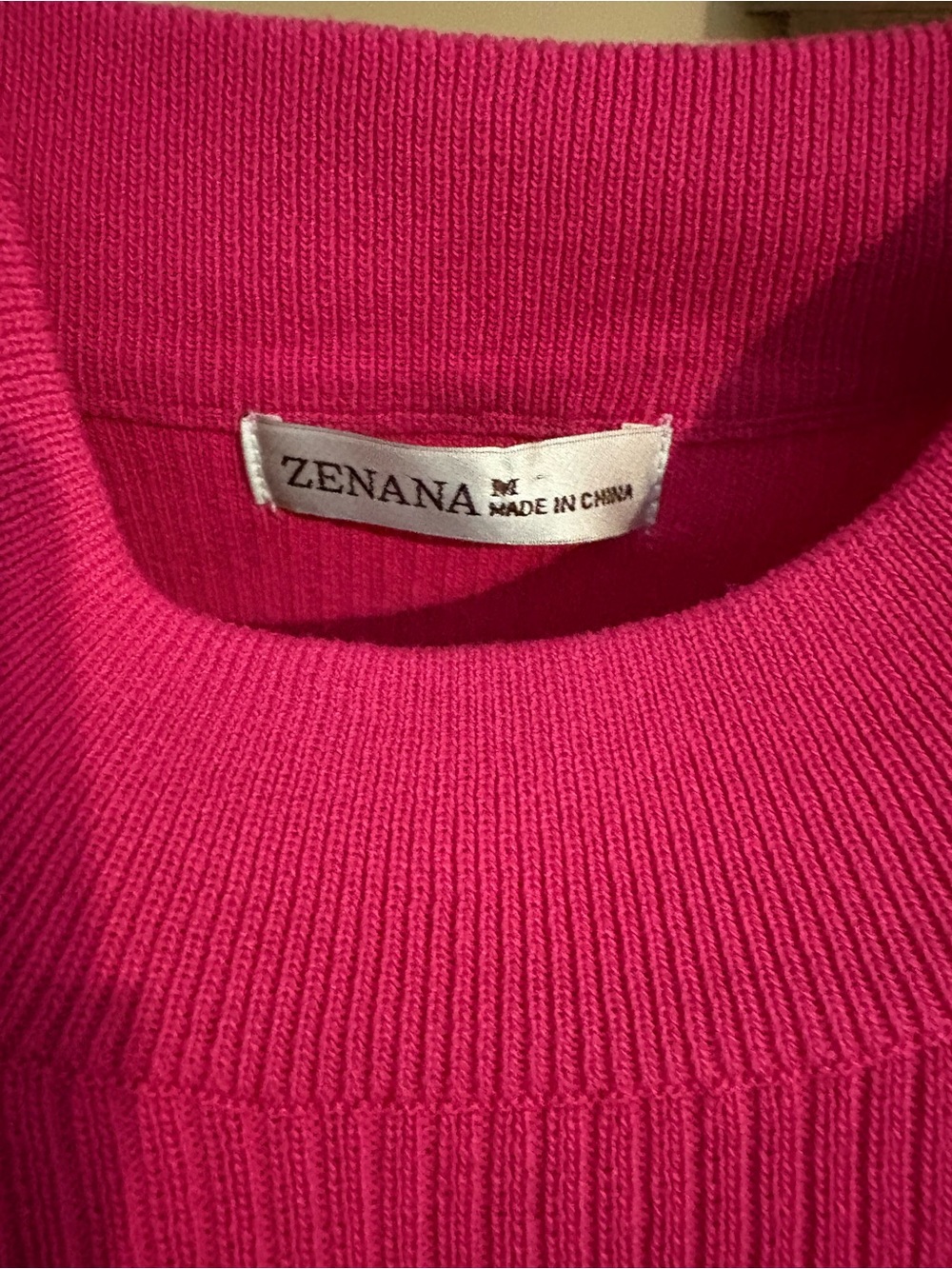 Zenana Outfitters Hot Pink Ribbed Mock Neck Poncho Sweater - Picture 2 of 3